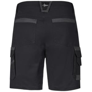 Men's work shorts in black with cargo pockets and a feature logo on the back. Designed for durability and functionality.