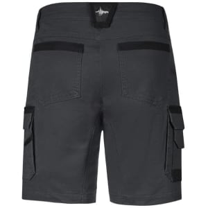 Men's streetwork shorts in dark grey featuring two back pockets and cargo-style pockets on the sides.