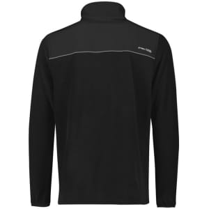 A black unisex lightweight 1/4 zip polar fleece with long sleeves and a rear view, featuring a logo.