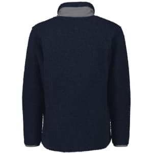 A unisex navy full zip Sherpa fleece jumper with a grey inner collar and a soft textured exterior.