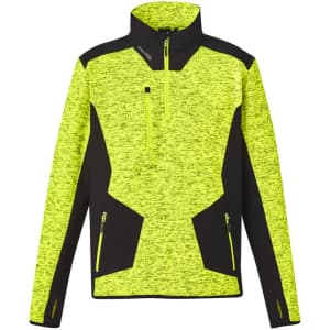 A bright yellow Unisex Streetworx Reinforced Knit 1/2 Zip Pullover with black accents and a zippered pocket.