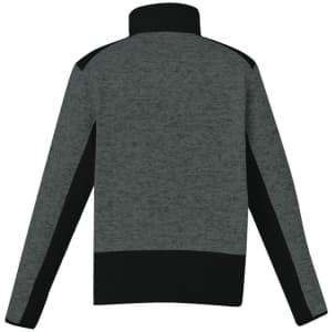 A grey and black unisex pullover with a half zip and reinforced knit design, featuring a back view.