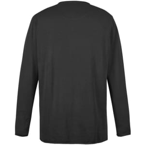 A black unisex pullover with long sleeves and a crew neck, featuring a branding logo.