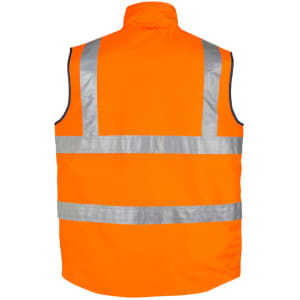 A bright orange lightweight waterproof vest with silver reflective stripes, featuring a logo on the back.