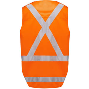 An orange unisex hi-visibility safety vest with reflective stripes. It has a logo or branding.