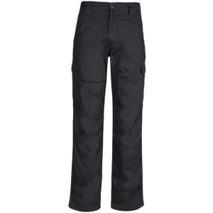 Men's midweight drill cargo pants in black, featuring multiple pockets and a straightforward design. Includes a logo.