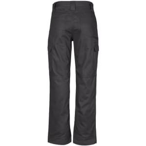 Midweight men's cargo pants in dark grey, featuring multiple pockets and a logo on the back.