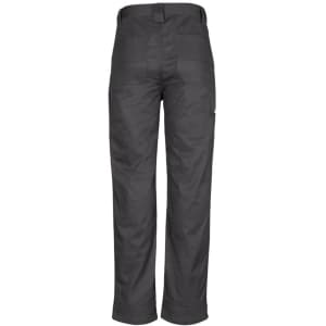 A pair of men's plain utility pants in dark grey, designed for workwear, featuring multiple pockets and a classic fit.