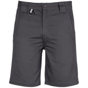 Plain utility shorts in dark grey, featuring a single logo, designed as casual bottoms for men.