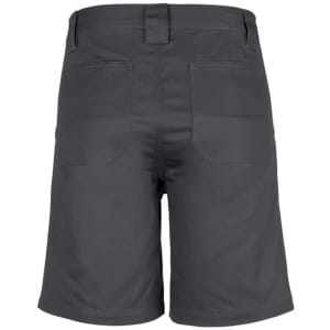 Men's plain utility shorts in dark grey, featuring back pockets and a waistband. Includes a logo on the waistband.