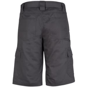 Men's midweight drill cargo shorts in dark grey, featuring multiple pockets and a waistband. Includes a logo.