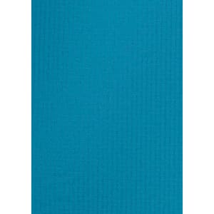 A textured fabric in a bright teal colour, suitable for a men's outdoor short sleeve shirt, featuring a logo.
