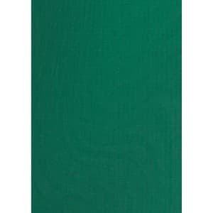 A green fabric swatch featuring a textured surface, suitable for clothing design. It includes a small logo.
