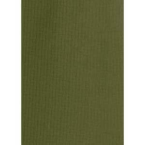 A long sleeve shirt in olive green with a ribbed texture, featuring a logo on it.