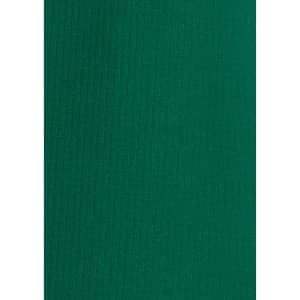 A textured fabric swatch in a deep green colour, featuring vertical ribbing. It has a subtle sheen.