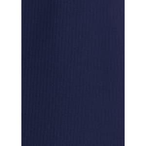 A navy blue long sleeve button-up shirt with ribbed texture and a logo.