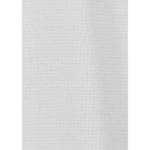 A white, textured fabric showcasing a grid pattern, ideal for casual wear. Features a branding logo.