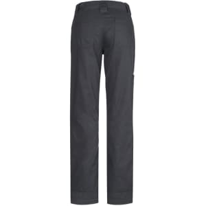 A pair of women's plain utility pants in dark grey, featuring back pockets and a side pocket.
