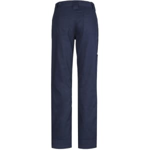 Navy women's plain utility pants featuring a relaxed fit and multiple pockets, with a logo on the waistband.