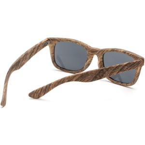 Wood-like sunglasses with dark grey lenses, featuring a textured brown frame and stylish design.