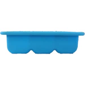 A blue silicone ice cube tray featuring multiple compartments, suitable for making ice cubes.