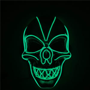 A green light-up mask shaped like a skull with glowing neon outlines. Features a simple design with a menacing expression.