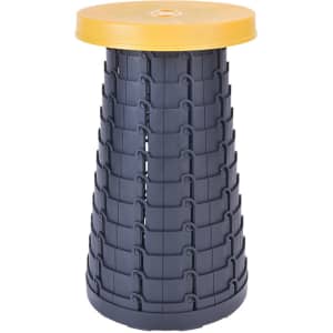 A telescopic stool featuring a yellow top and a grey base with a textured design, suitable for compact storage.