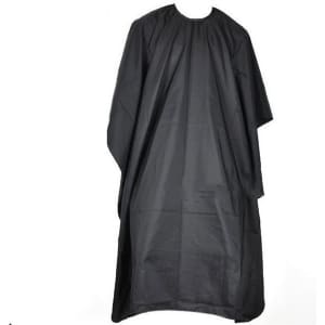 A black hair cutting smock with a loose, flowing design and a round neck opening, ideal for salon use.