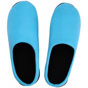 Two-tone blue memory foam slippers with a soft black interior, featuring a simple design and a flexible sole.