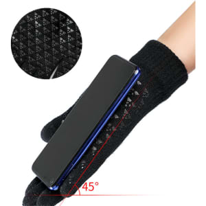 A pair of black gloves featuring three finger touch tips, designed to use with smartphones.