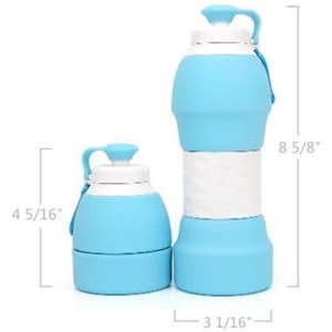 A drink bottle set featuring two sizes, both in light blue silicone with white accents and a logo.