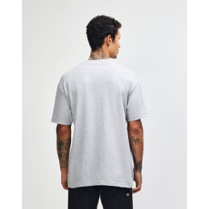 A heavyweight cotton unisex T-shirt in grey, viewed from the back, with a plain design and no visible branding.