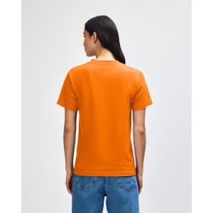 An orange heavyweight cotton unisex T-shirt displayed from the back, with a relaxed fit and short sleeves.