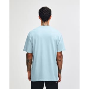 A light blue heavyweight cotton unisex T-shirt displayed from the back, featuring a casual fit.