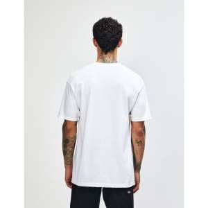 A heavyweight cotton unisex T-shirt in light grey, featuring a back view of a model. The shirt has a logo.