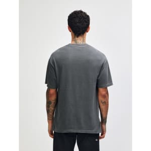 A unisex heavyweight cotton T-shirt in a garment-dyed grey, featuring a plain back and relaxed fit.