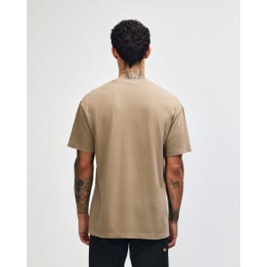 A unisex heavyweight cotton T-shirt in a muted brown colour, featuring a simple design and no visible branding on the back.