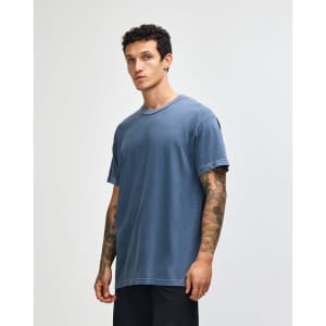 A unisex heavyweight cotton T-shirt in a deep navy colour with a relaxed fit and a logo.