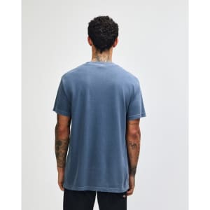 A navy unisex heavyweight cotton T-shirt displayed from the back, featuring a simple design and short sleeves.