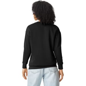 A lightweight crewneck sweatshirt in black, featuring a back view and a relaxed fit. The design includes a logo.