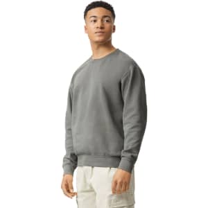A lightweight crewneck sweatshirt in a muted grey colour. Features a simple design with a logo on the chest.