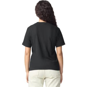 A black adult heavyweight T-shirt featuring a back view, with a plain design and no visible branding.