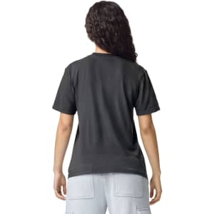 A black adult heavyweight t-shirt featuring a plain back, without any visible logos or designs.