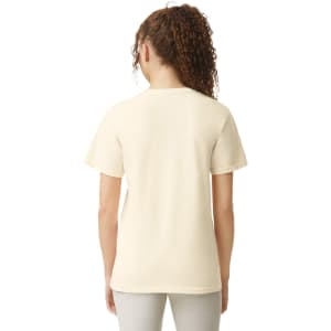 A cream adult heavyweight T-shirt, viewed from the back, with short sleeves and a simple design.