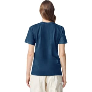 A navy adult heavyweight T-shirt displayed from the back, featuring a casual fit and short sleeves.