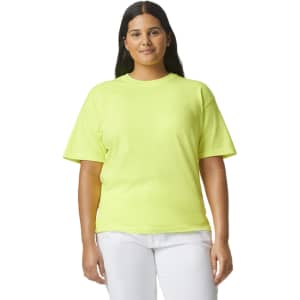 A heavy heavyweight t-shirt in bright yellow, featuring a classic crew neck and short sleeves.