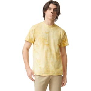 A heavyweight t-shirt in a vibrant yellow colour, featuring a casual fit and a logo on the front.