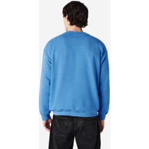 A blue Gildan Heavy Blend Adult Crewneck Sweatshirt displayed from the back, featuring long sleeves and a simple design.
