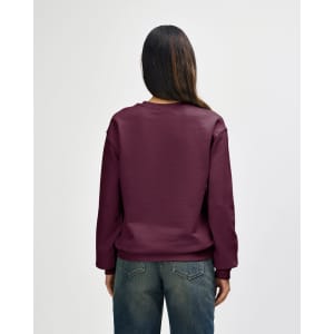 A maroon Gildan Heavy Blend adult crewneck sweatshirt with a simple design, featuring a logo.