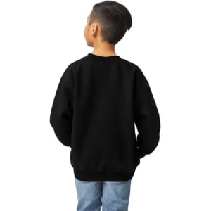 A black youth sweatshirt from behind, featuring a relaxed fit and long sleeves. Includes a logo on the garment.